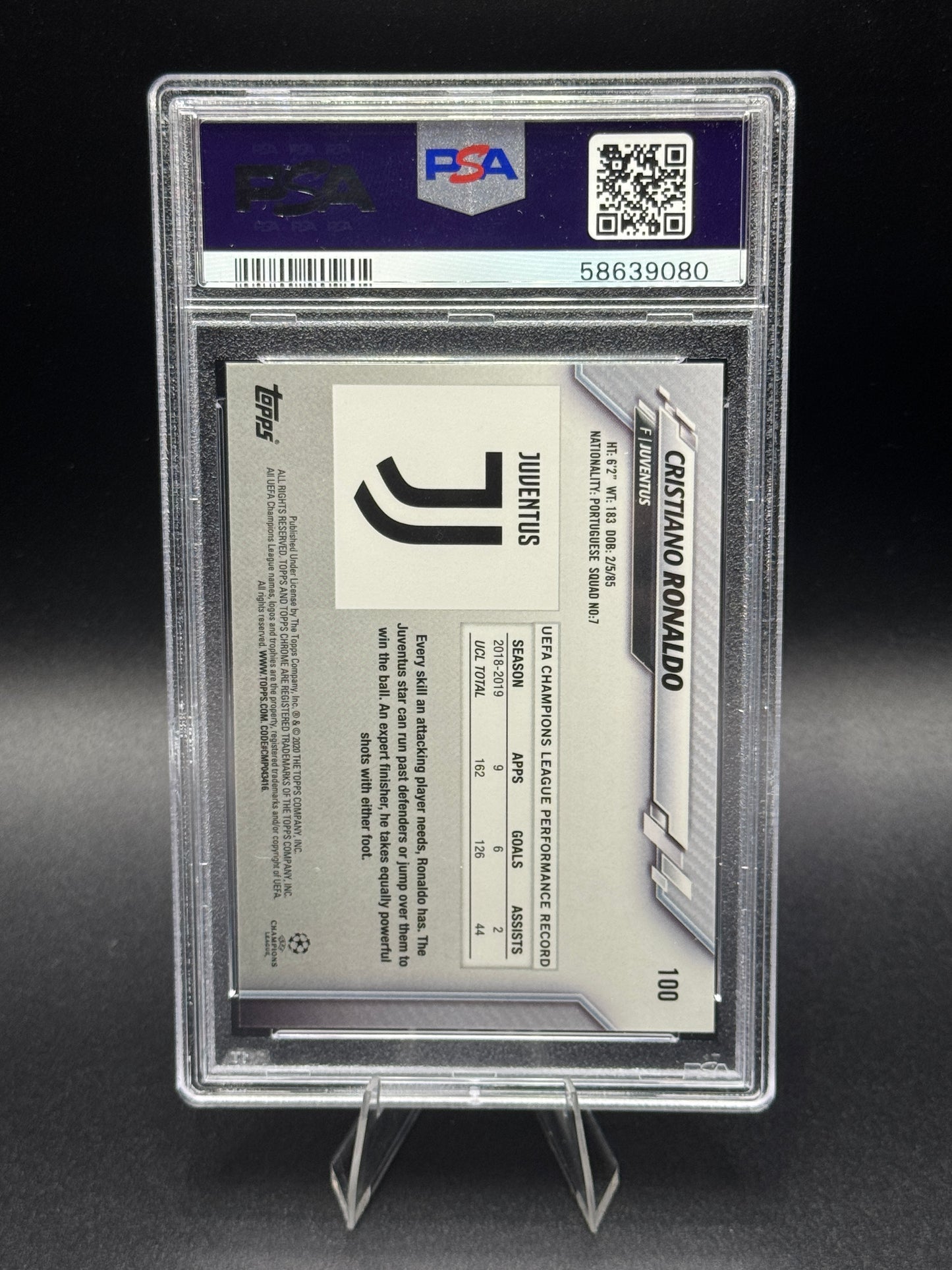 2019-20 Topps Chrome UCL #100 Cristiano Ronaldo Sapphire PSA 10