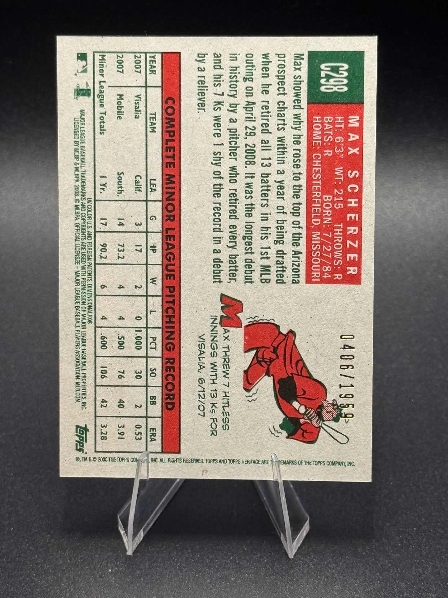 2008 Topps Heritage Chrome #C298 Max Scherzer RC /1959