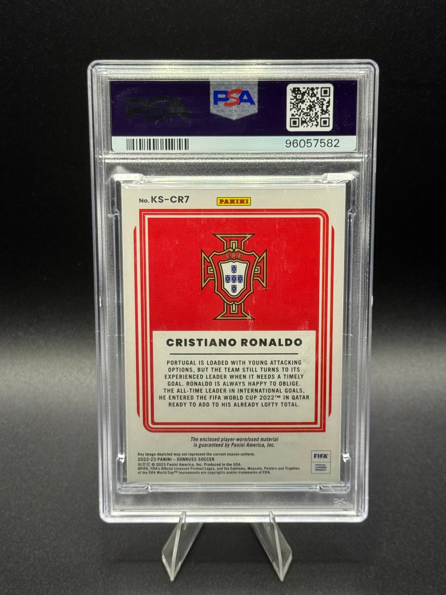 2022-23 Donruss FIFA Cristiano Ronaldo Kit Series Gold Auto Relic /10 PSA 10 Player Worn