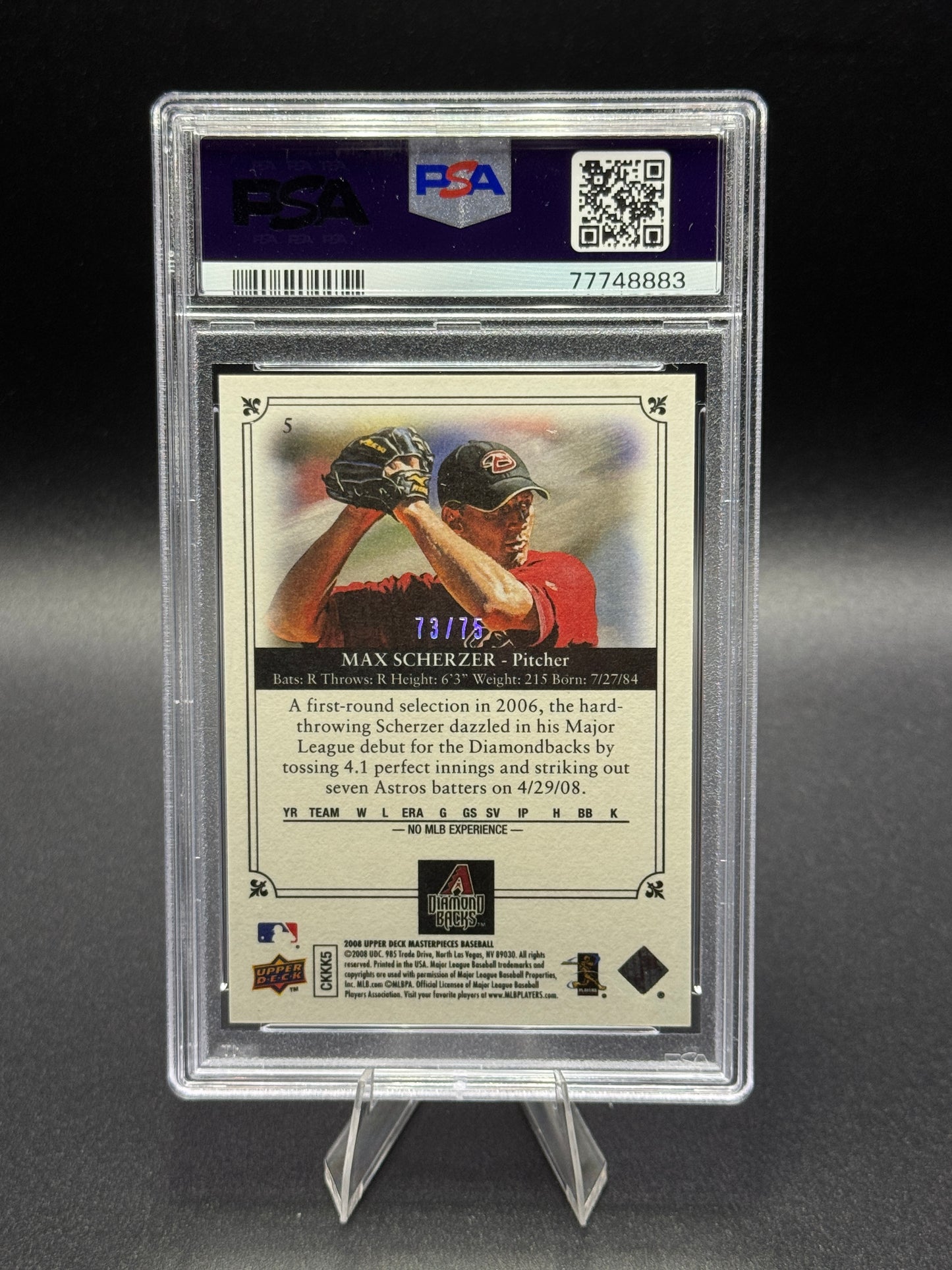 2008 Upper Deck Masterpieces Max Scherzer Rookie Paper Framed Green /75 PSA 8