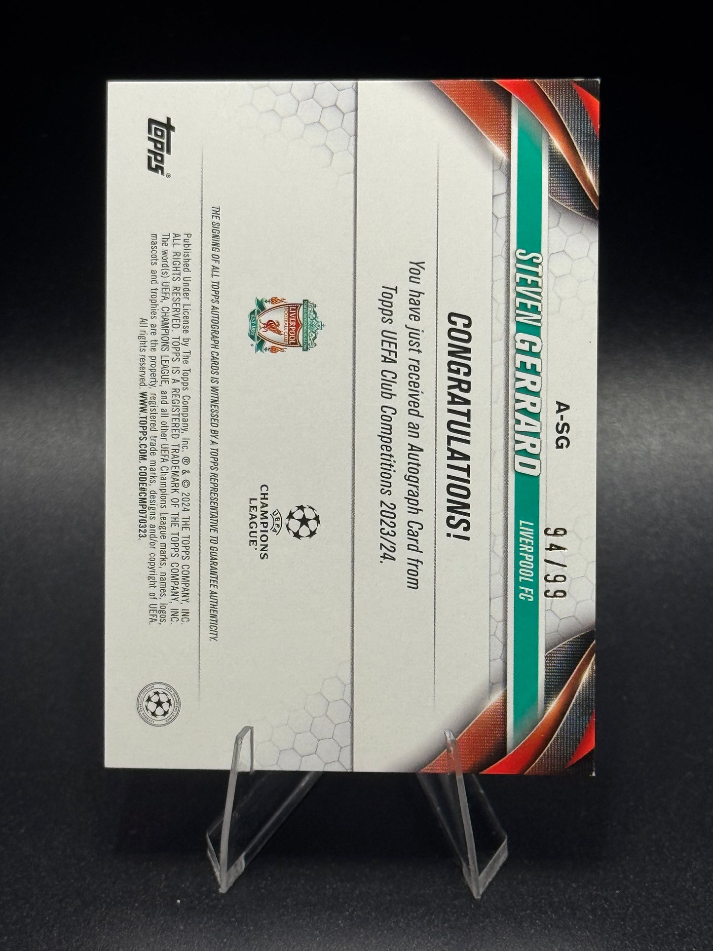 2023-24 Topps UEFA Steven Gerrard #A-SG Blue Ice Auto /99