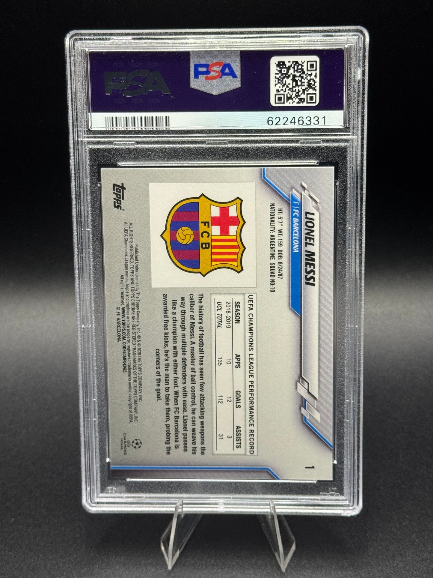 2019 Topps Chrome UCL #1 Lionel Messi Sapphire - SP PSA 9
