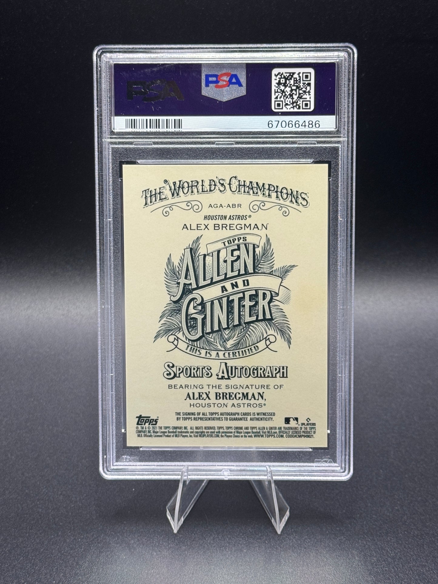 2021 Allen & Ginter Chrome Alex Bregman Orange Refractor /25 Auto PSA 10