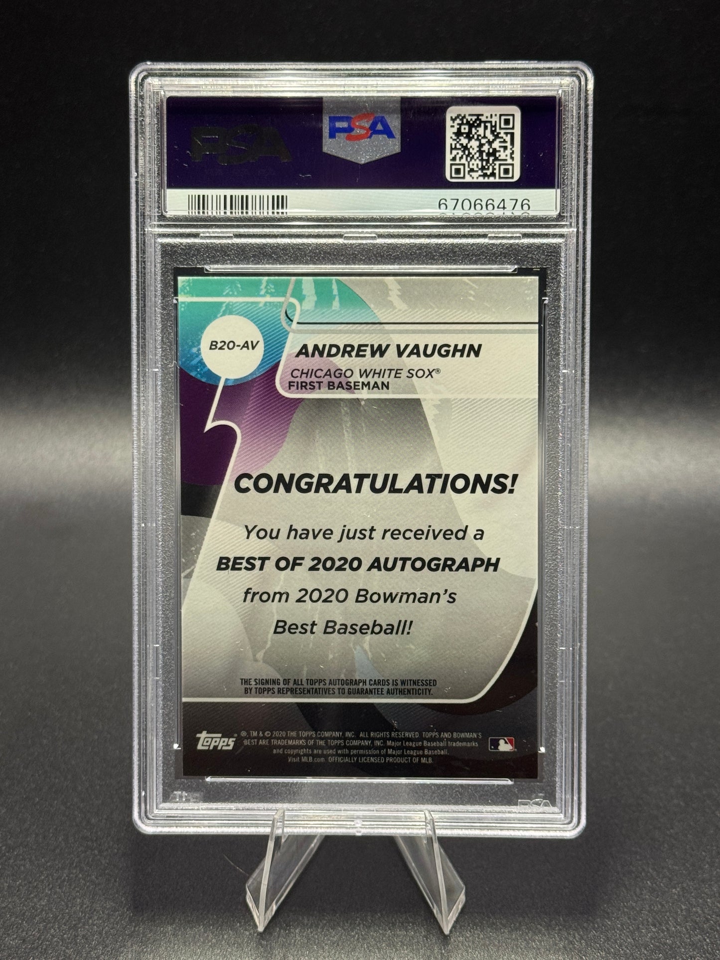 2020 Bowman’s Best Andrew Vaughn Auto Green /99 PSA 10