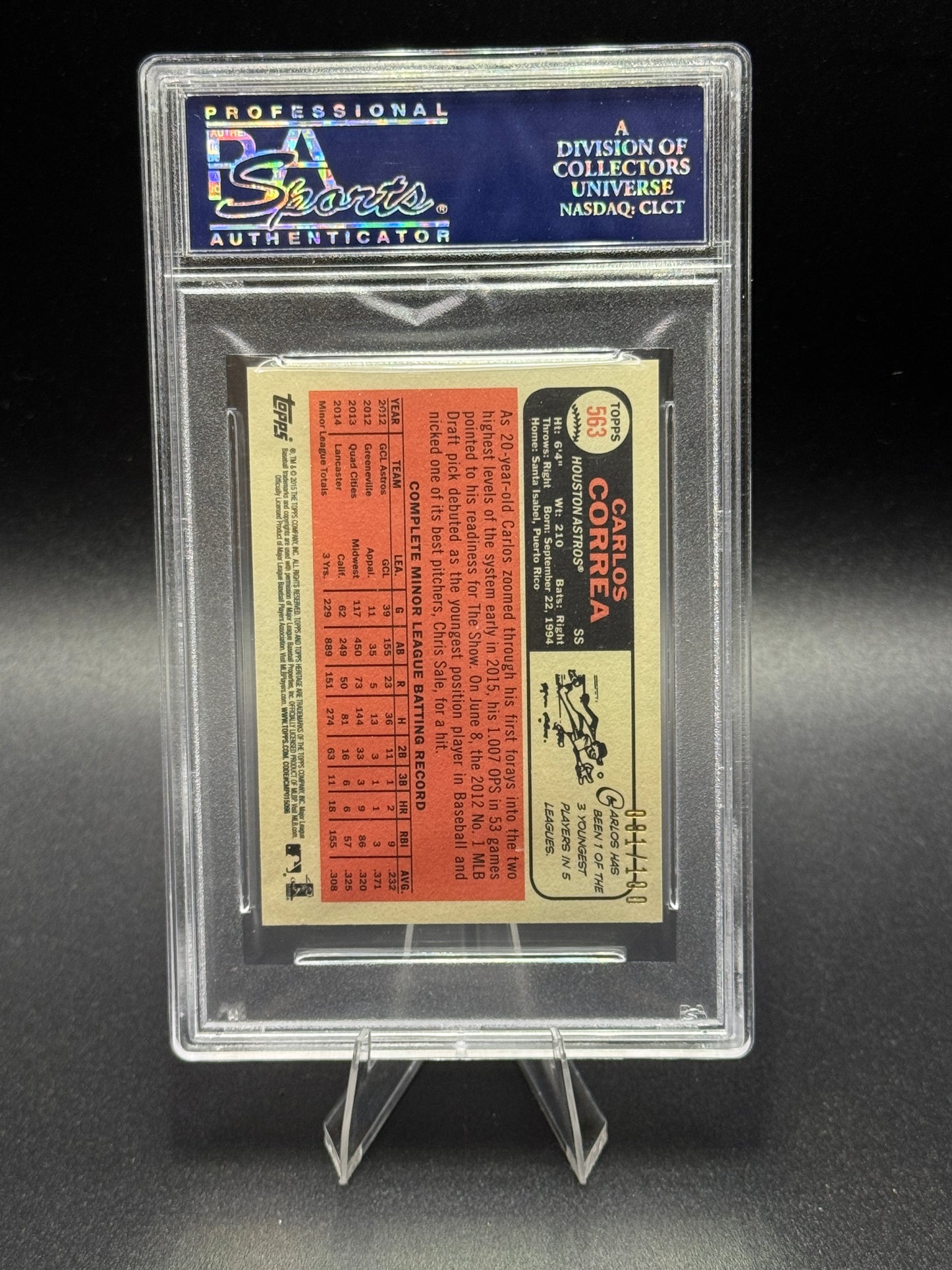 2015 Topps Heritage #563 Carlos Correa RC Mini /100 PSA 10