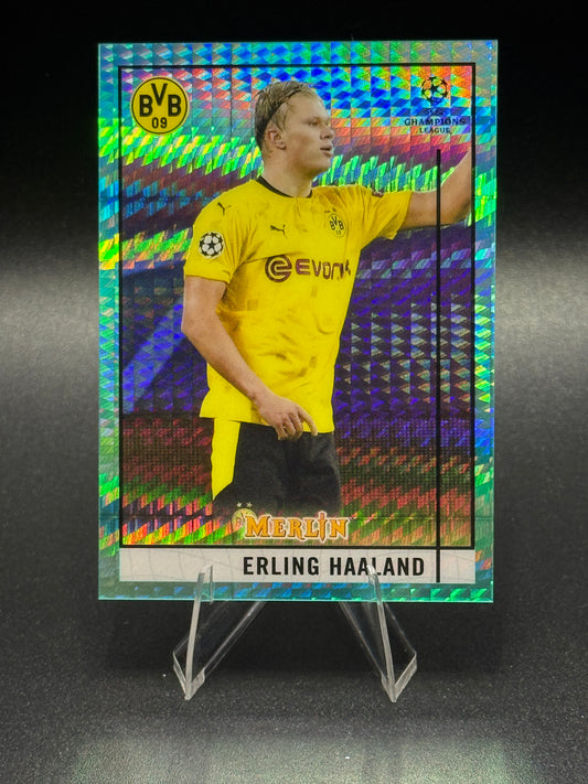 2020-21 Topps Merlin Chrome UCL #65 Erling Haaland Aqua Prism Refractor