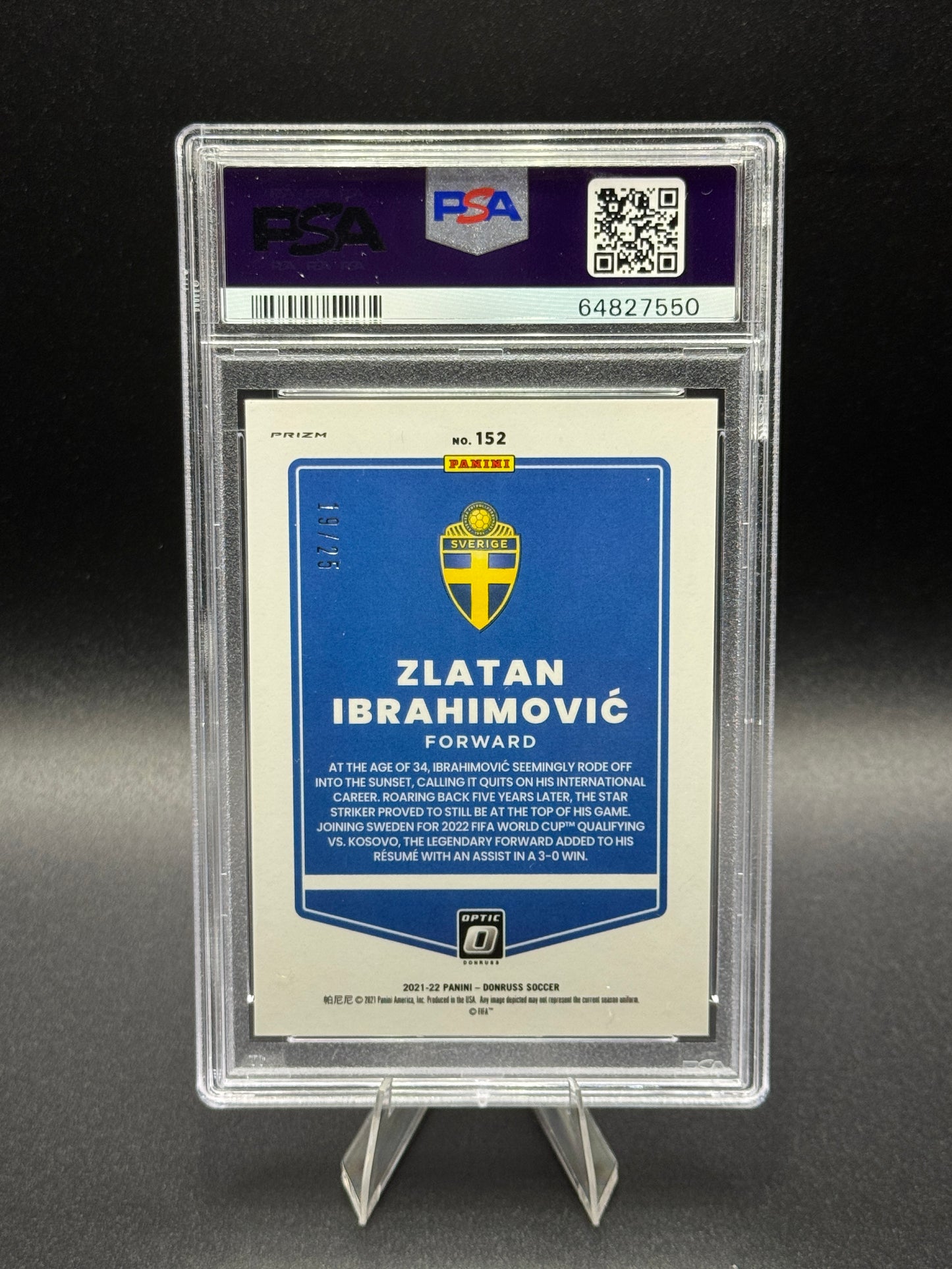 2021-22 Donruss World Cup Road To Qatar Zlatan Ibrahimovic Optic Pink Velocity /25 PSA 10