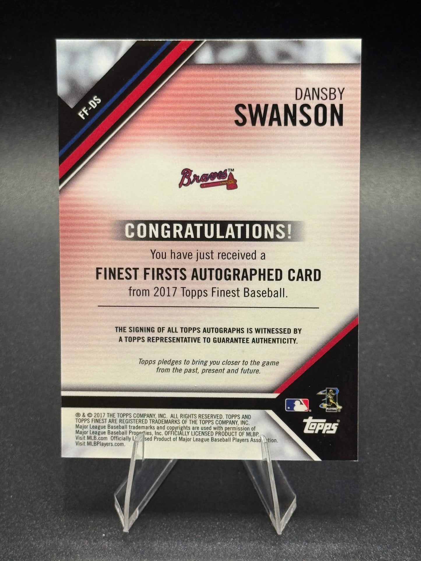 2017 Topps Finest #FF-DS Dansby Swanson Auto RC /50 Gold