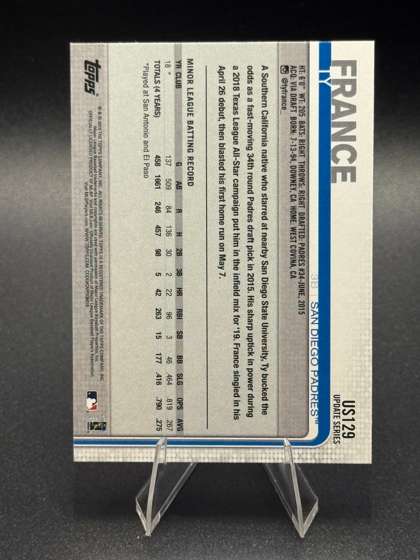 2019 Topps Update #US129 Ty France RC Rainbow Foil