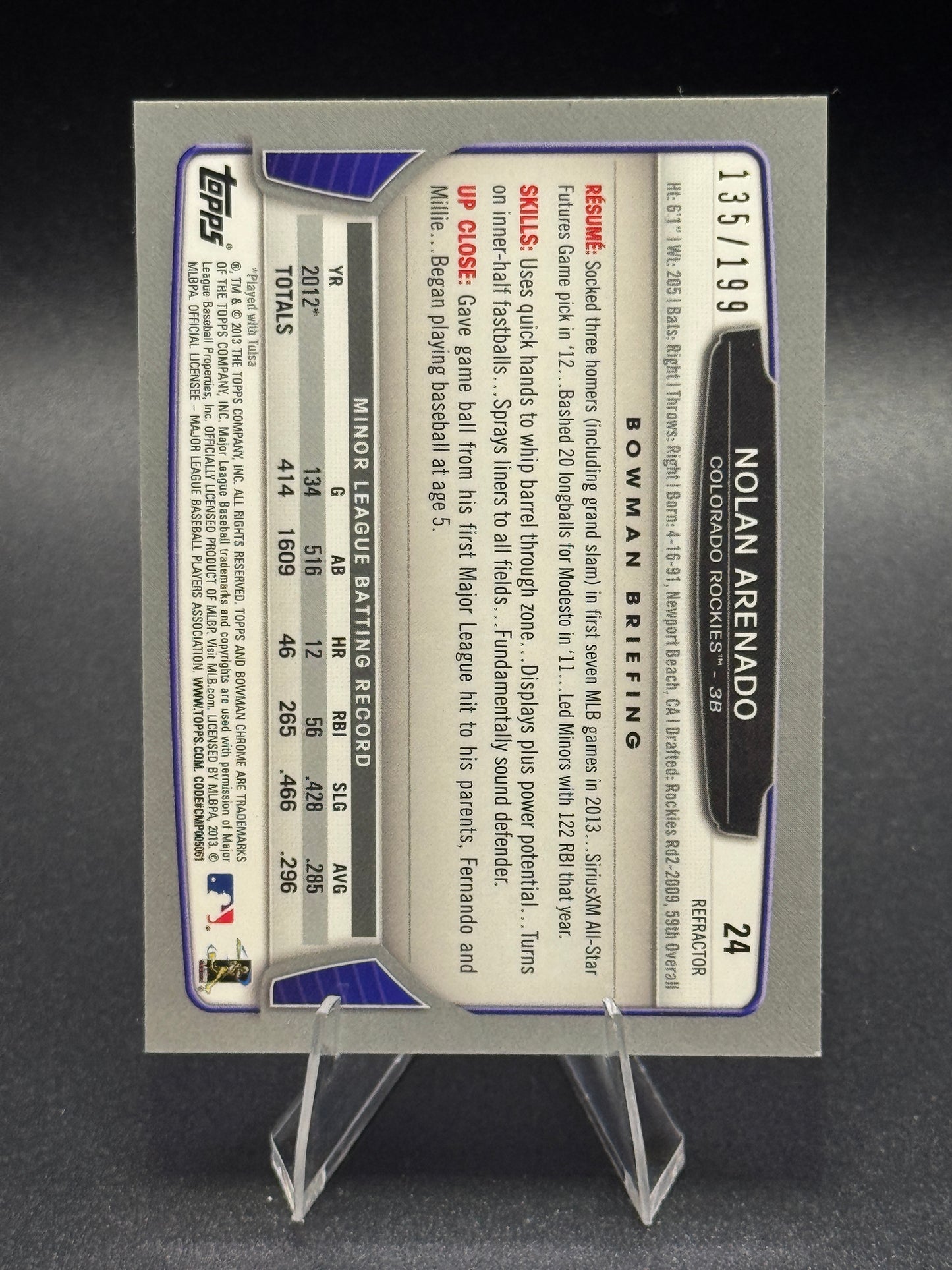 2013 Bowman Chrome Nolan Arenado #24 Purple /199 RC