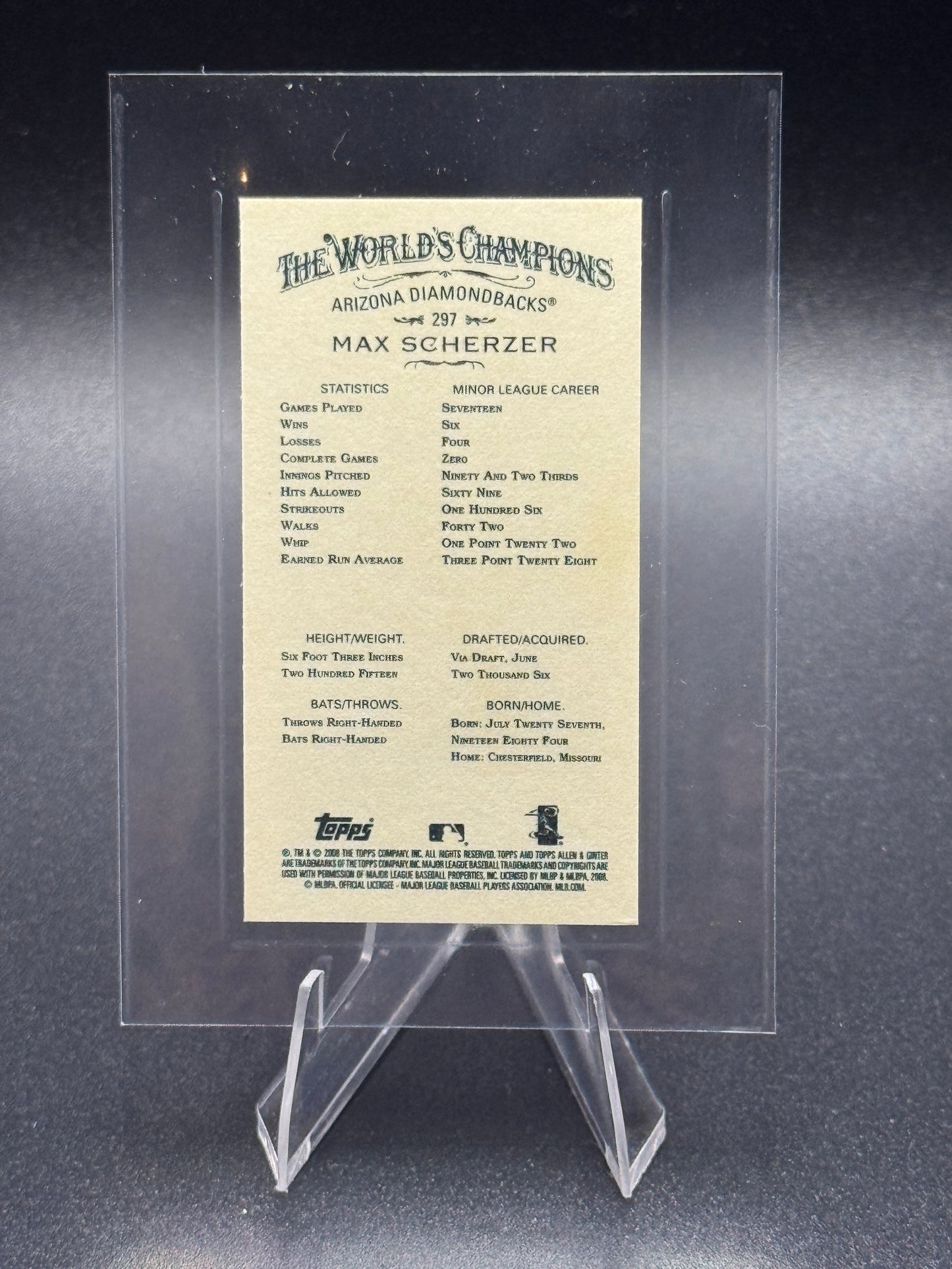2008 Allen & Ginter’s #297 Max Scherzer RC Mini