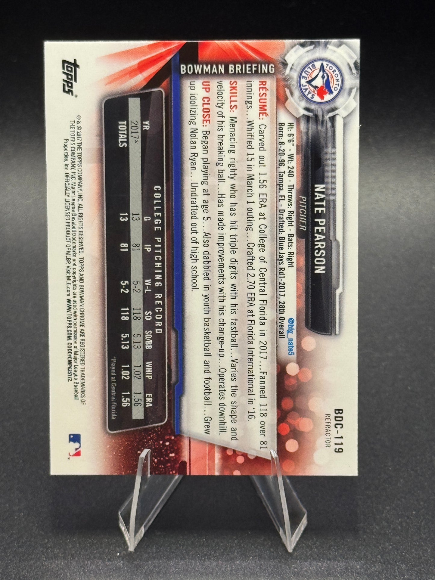 2017 Bowman Draft Chrome #BDC-119 Nate Pearson Refractor