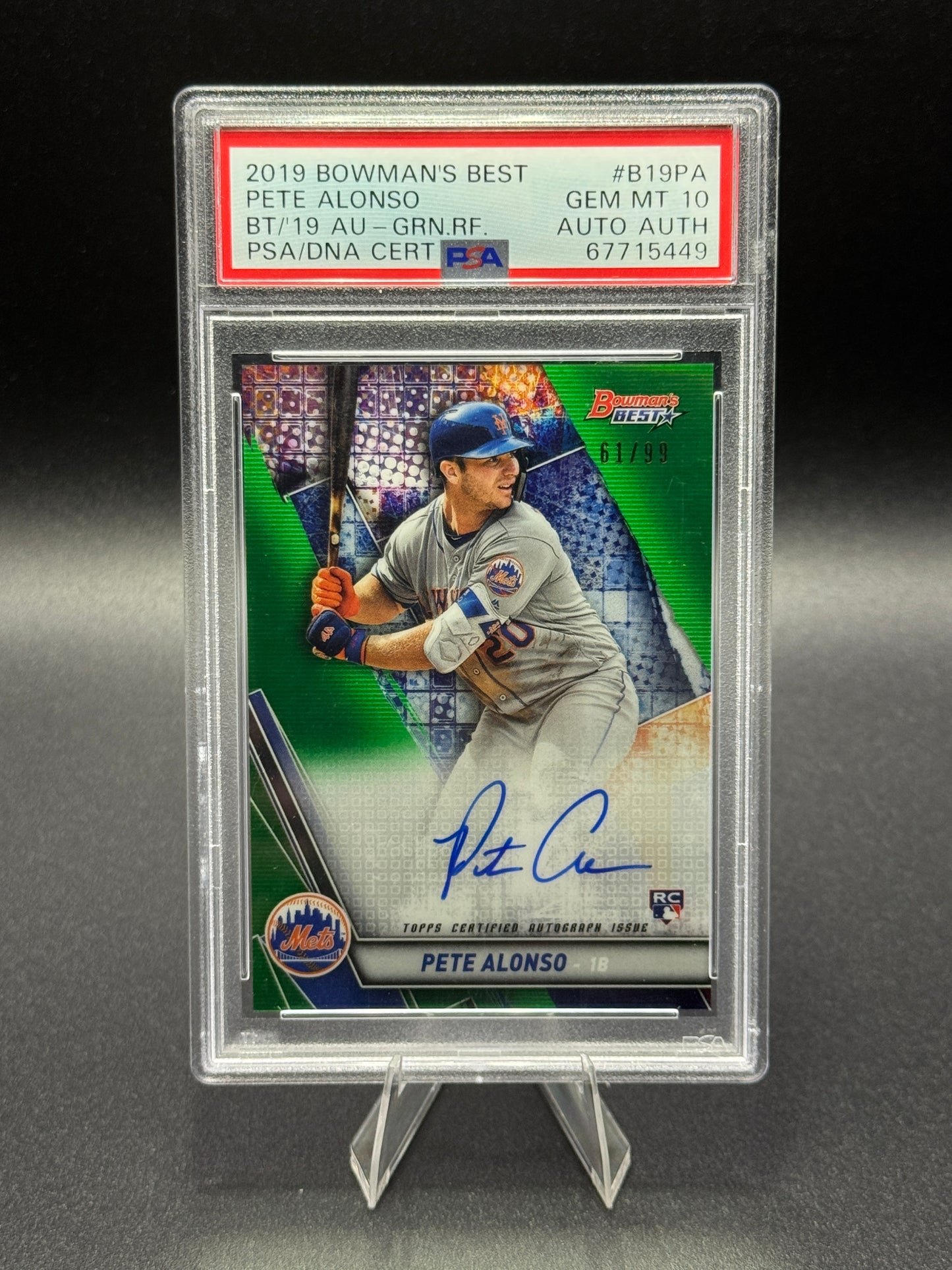 2019 Bowman’s Best Autographs Pete Alonso Green /99 PSA 10