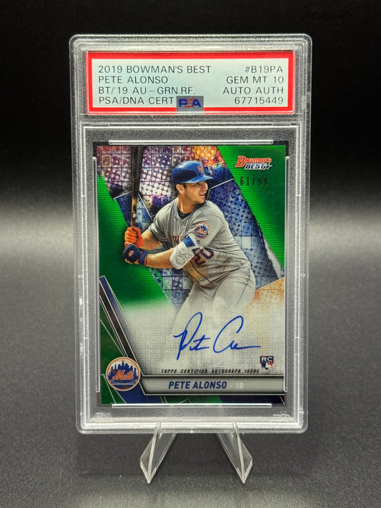 2019 Bowman’s Best Autographs Pete Alonso Green /99 PSA 10