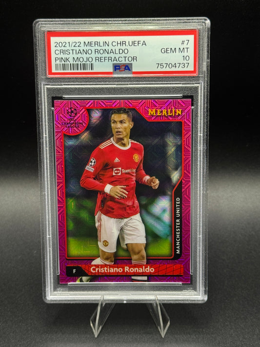 2021-22 Topps Merlin #7 Cristiano Ronaldo Pink Mojo Refractor /275 PSA 10