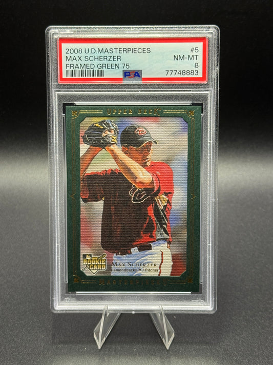 2008 Upper Deck Masterpieces Max Scherzer Rookie Paper Framed Green /75 PSA 8