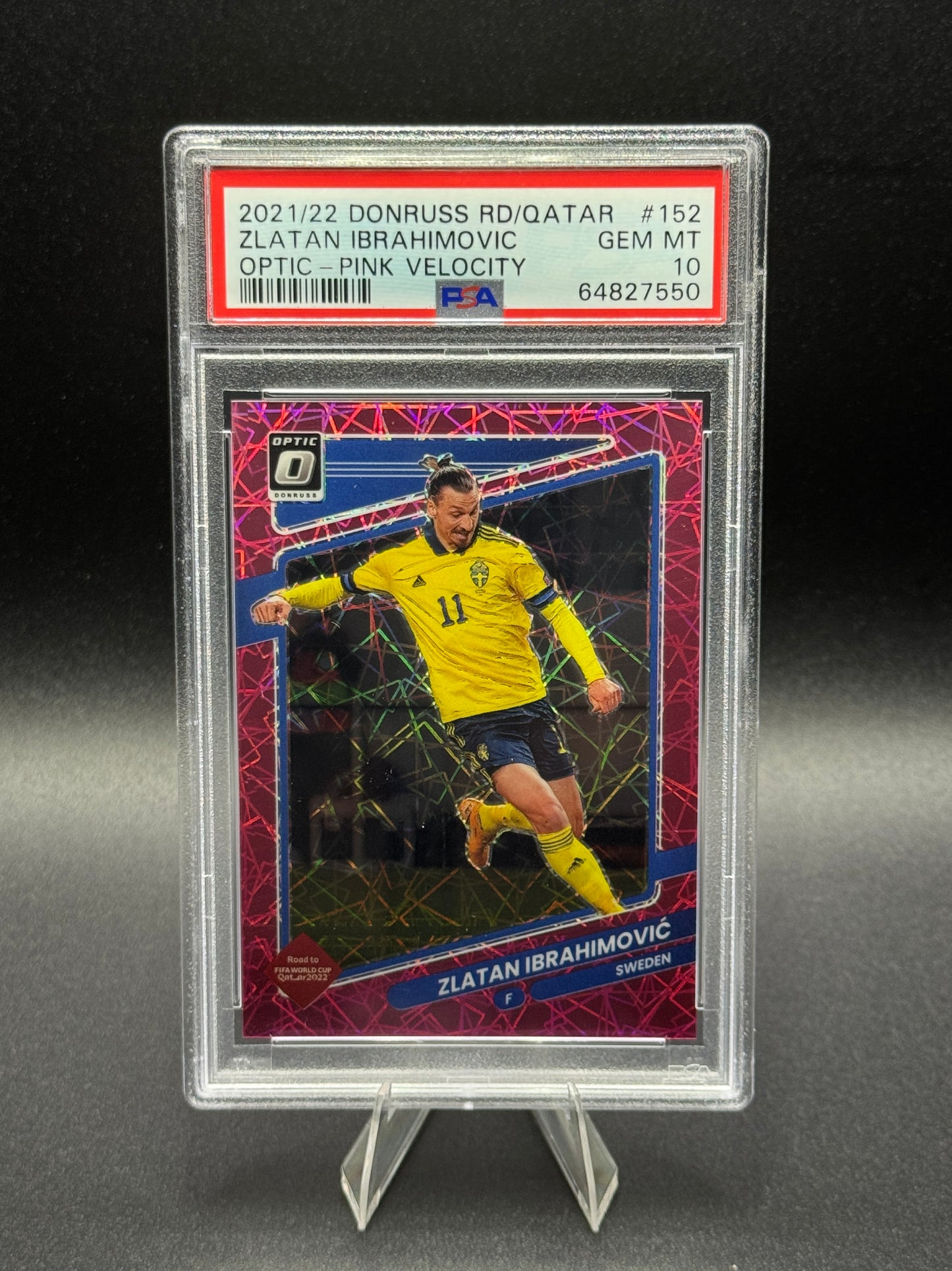 2021-22 Donruss World Cup Road To Qatar Zlatan Ibrahimovic Optic Pink Velocity /25 PSA 10
