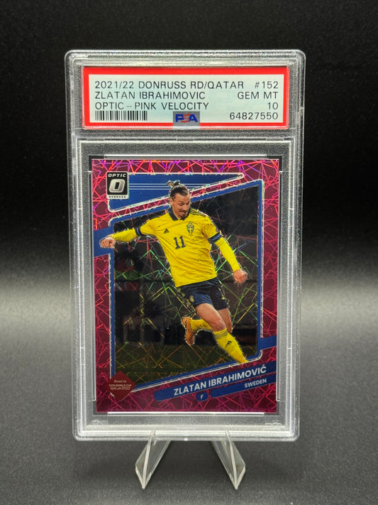 2021-22 Donruss World Cup Road To Qatar Zlatan Ibrahimovic Optic Pink Velocity /25 PSA 10